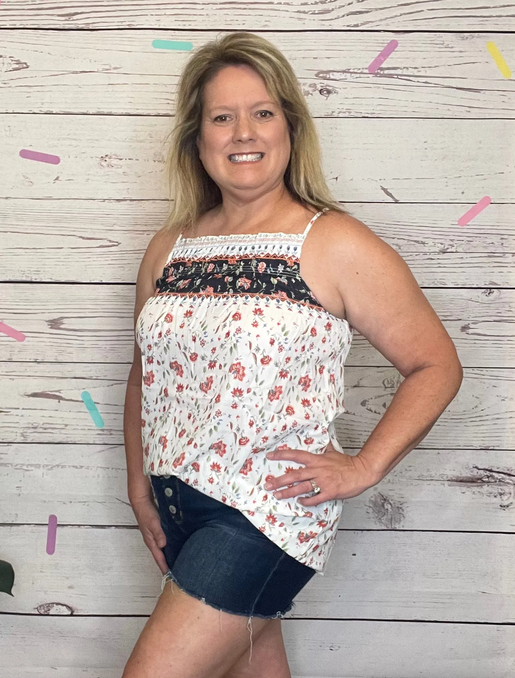 White Smocked Boho Floral Print Halter Top