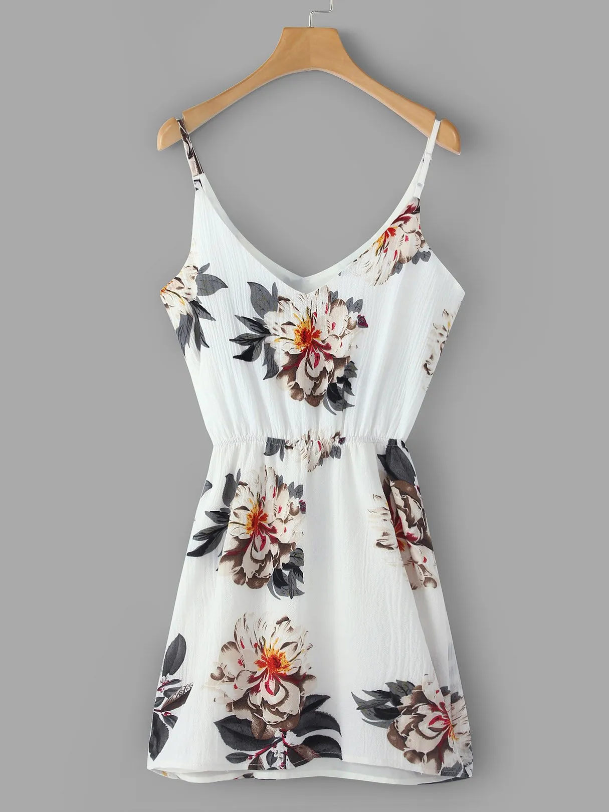 Wholesale Round Neck Sleeveless Floral Print Tiered Backless Spaghetti Strap Self-Tie Curved Hem Dresses