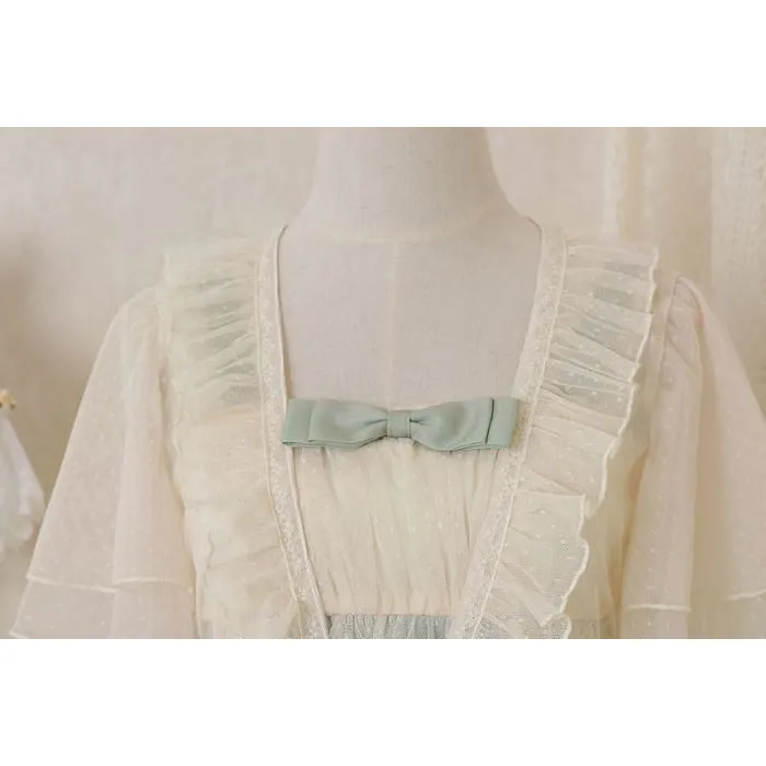 Wide Strap Floral Print Midi A-Line Layered Lolita Dress / Short-Sleeve Ruffle Blouse / Set