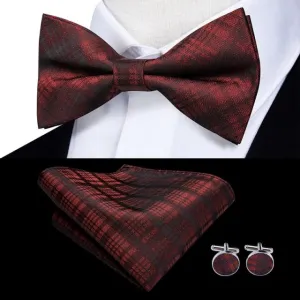 Wine Red Plaid Matching Bowtie Set (3pc)