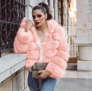 Winter Faux Fur Women Hooded Mid-Length Fox Fur Fur Coat for Women