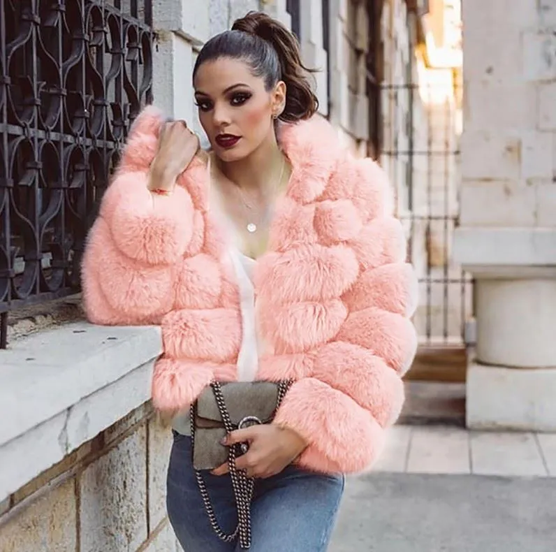 Winter Faux Fur Women Hooded Mid-Length Fox Fur Fur Coat for Women