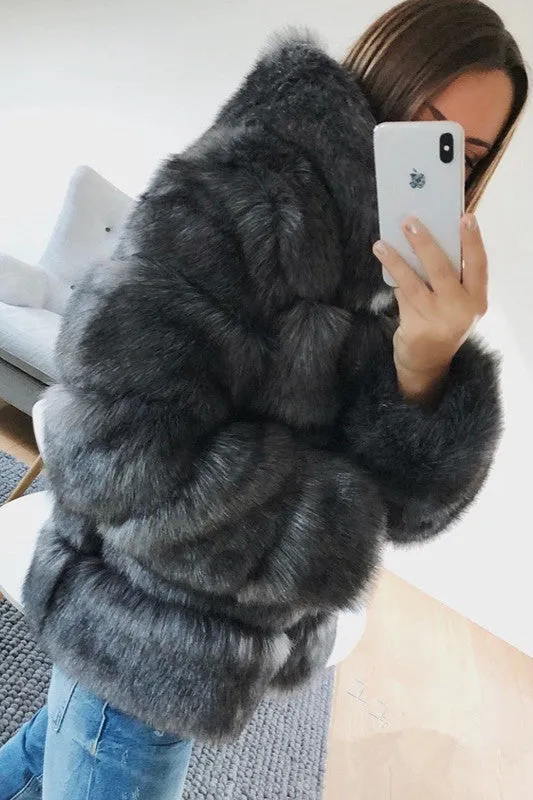 Winter Faux Fur Women Hooded Mid-Length Fox Fur Fur Coat for Women