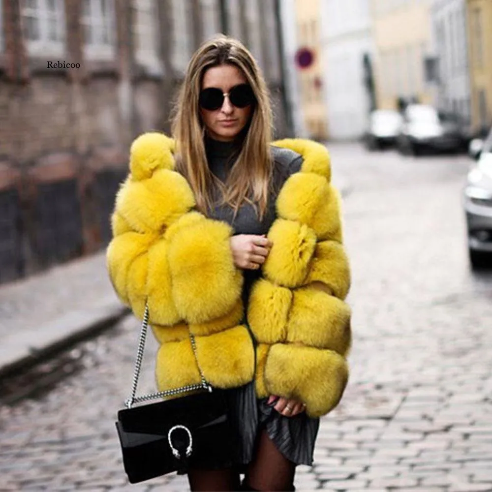 Winter Faux Fur Women Hooded Mid-Length Fox Fur Fur Coat for Women
