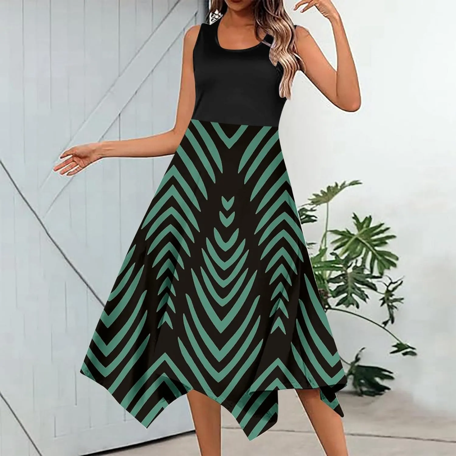 Women Beach Fashion Women's Summer Casual Flowing Floral Elegant Vest Long Dress