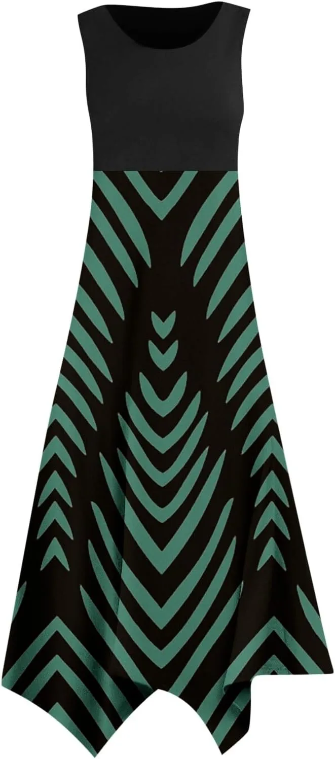 Women Beach Fashion Women's Summer Casual Flowing Floral Elegant Vest Long Dress