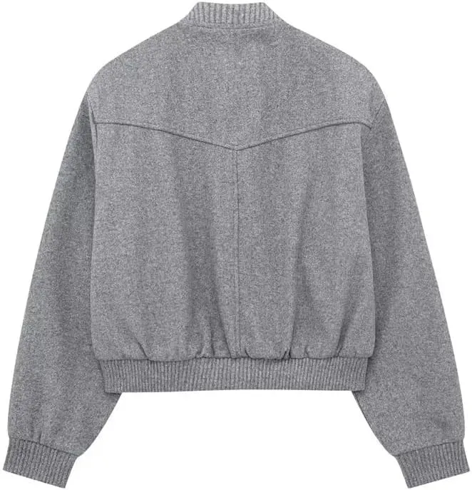 Women Bomber Jackets Faux Wool Blends Covered Button Autumn Coat