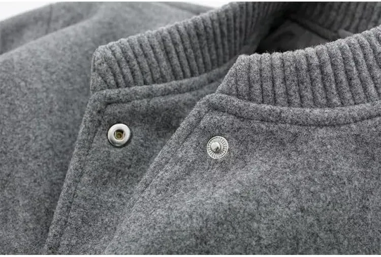 Women Bomber Jackets Faux Wool Blends Covered Button Autumn Coat