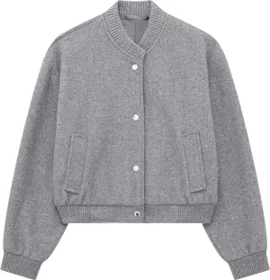 Women Bomber Jackets Faux Wool Blends Covered Button Autumn Coat