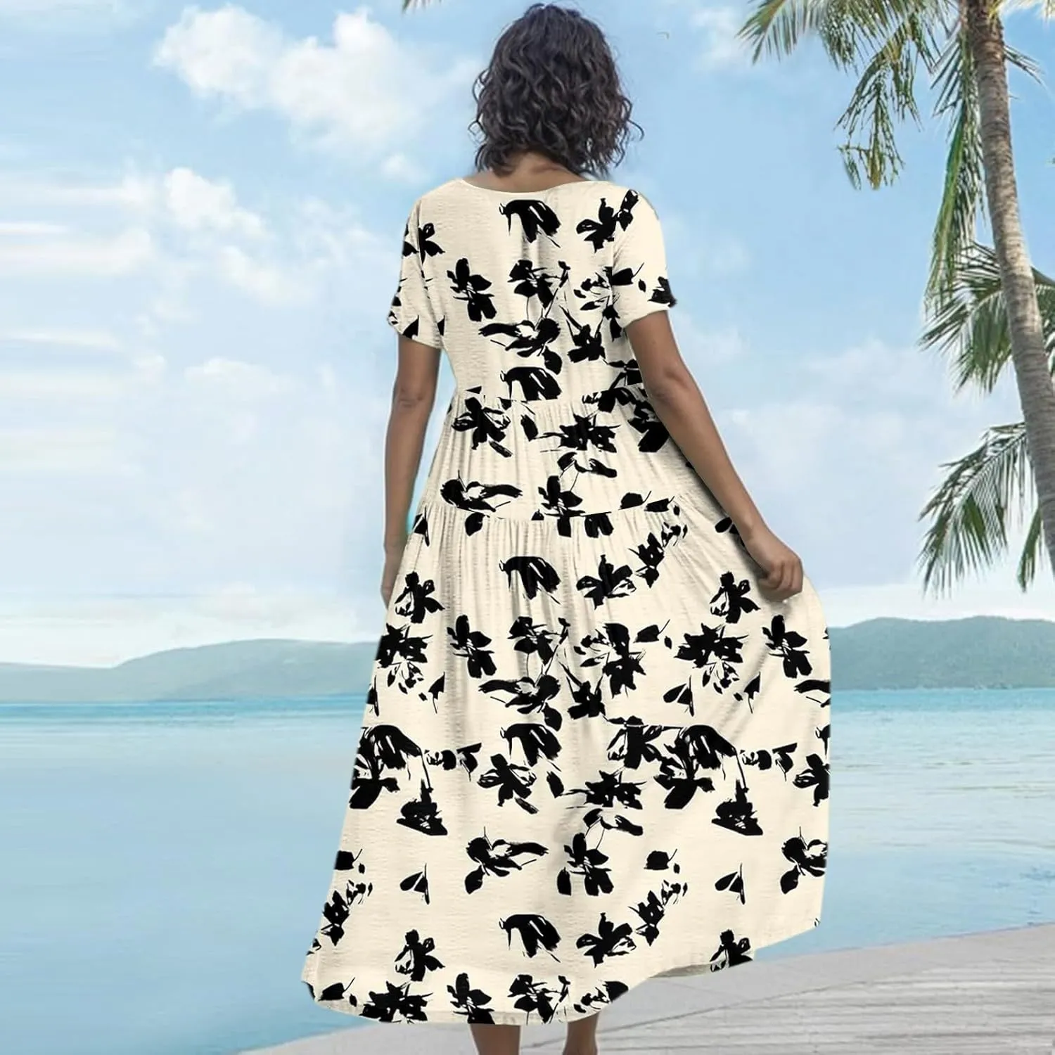Women Casual Loose Fit Bohemian Floral Dress 2025 Plus Size Short Sleeve Long Maxi Summer Beach Swing Flowy Spring Dresses