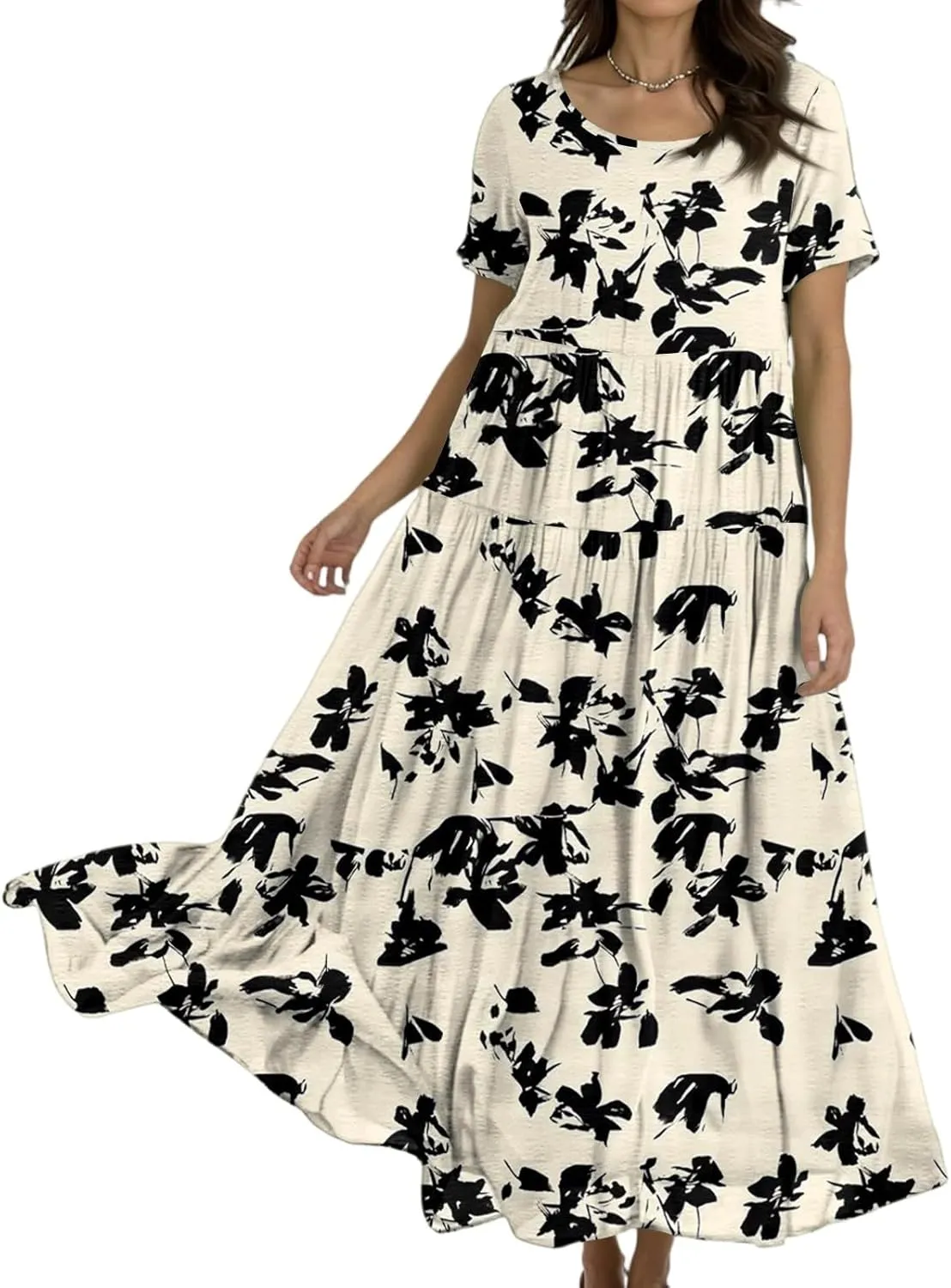 Women Casual Loose Fit Bohemian Floral Dress 2025 Plus Size Short Sleeve Long Maxi Summer Beach Swing Flowy Spring Dresses