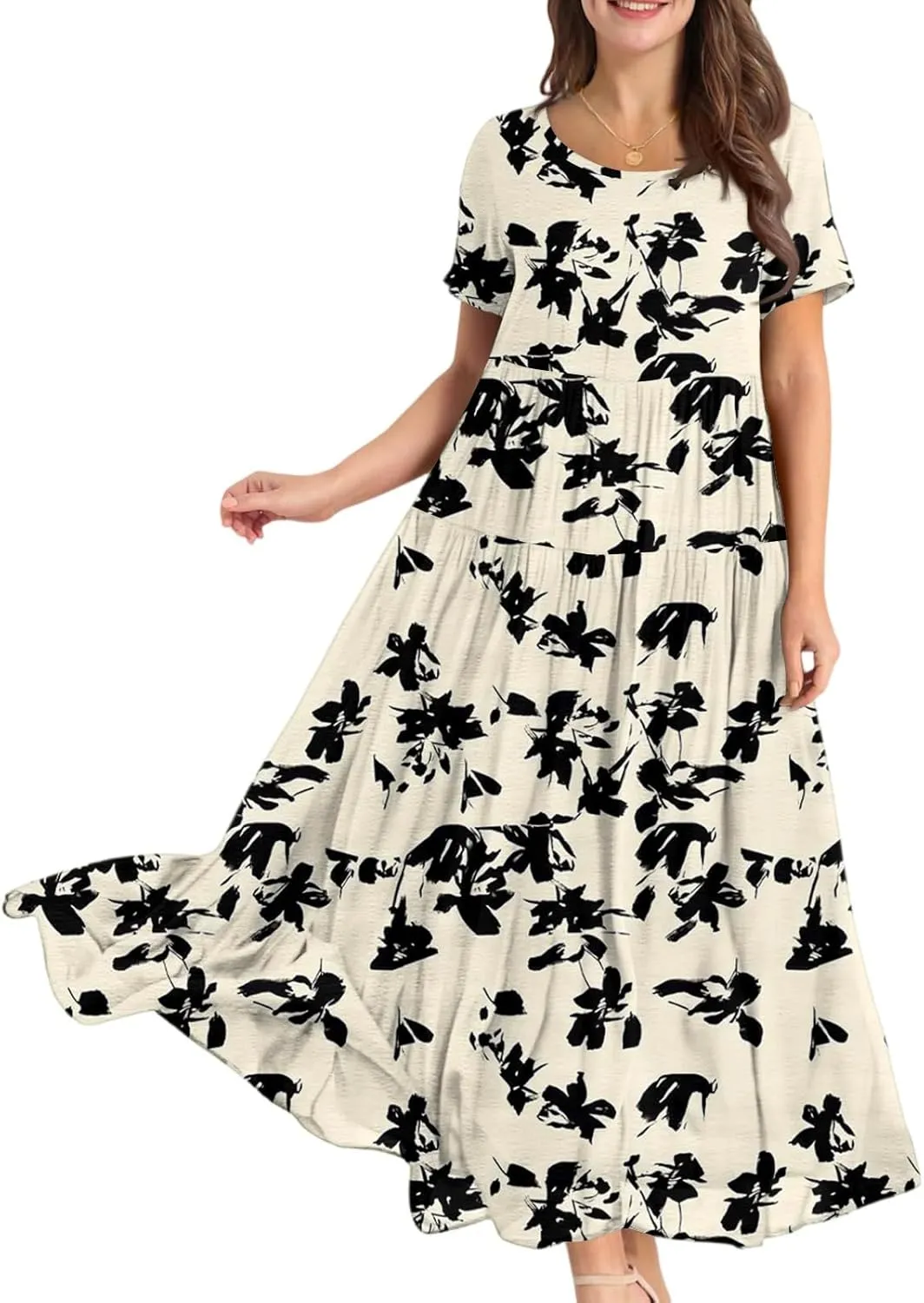 Women Casual Loose Fit Bohemian Floral Dress 2025 Plus Size Short Sleeve Long Maxi Summer Beach Swing Flowy Spring Dresses