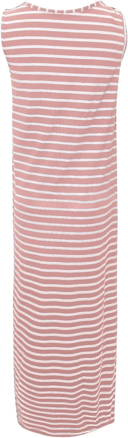 Women Casual Sleeveless Striped Tank Midi Dresses Spring U Neck Bodycon Dresses T Shirt Summer Dress