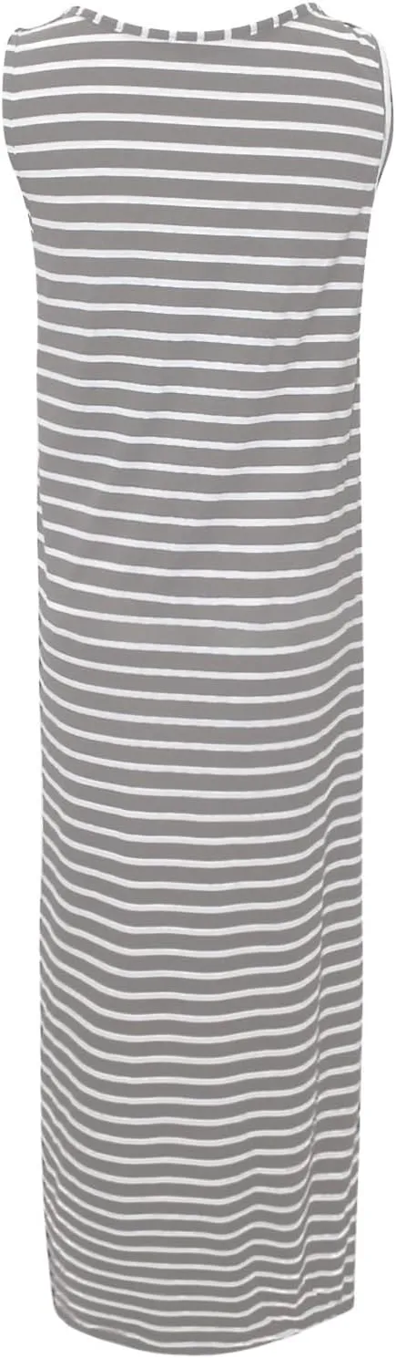 Women Casual Sleeveless Striped Tank Midi Dresses Spring U Neck Bodycon Dresses T Shirt Summer Dress