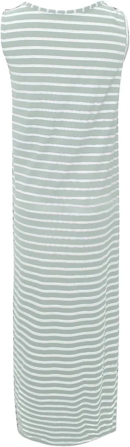 Women Casual Sleeveless Striped Tank Midi Dresses Spring U Neck Bodycon Dresses T Shirt Summer Dress