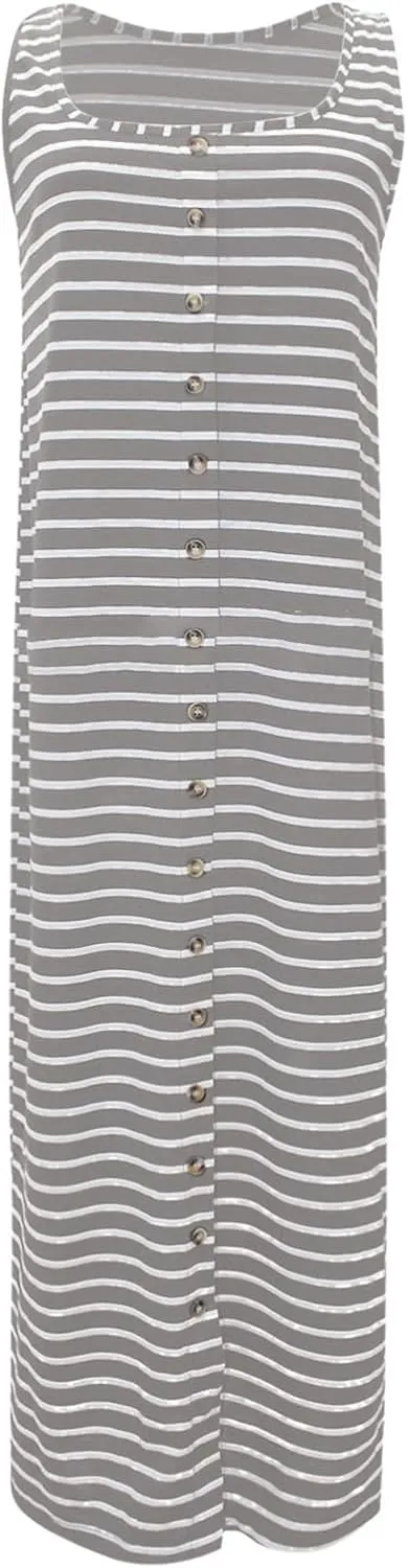 Women Casual Sleeveless Striped Tank Midi Dresses Spring U Neck Bodycon Dresses T Shirt Summer Dress