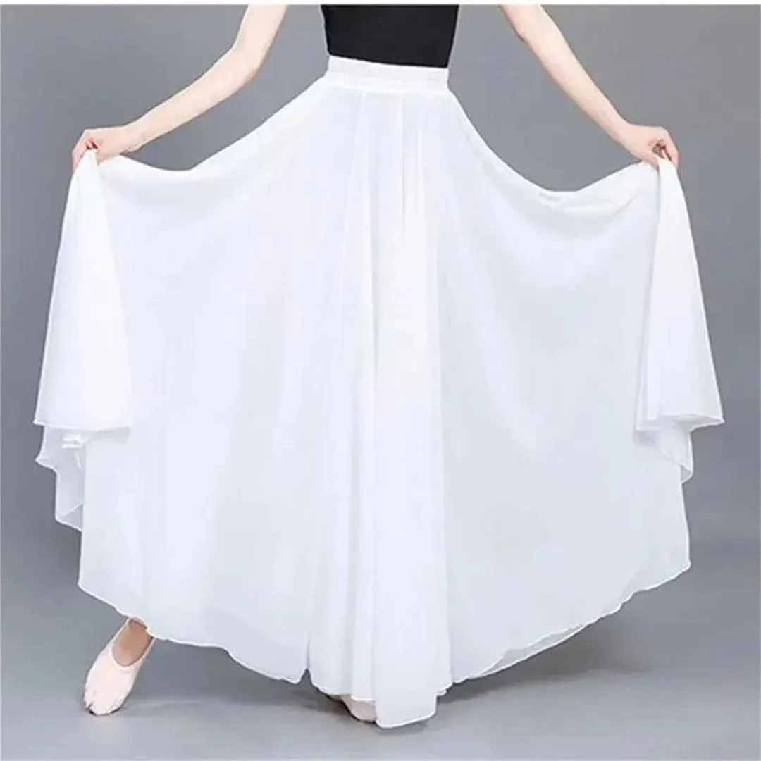 Women Chiffion High Waist Tulle Long Elegant Solid Mesh Pleated Skirts