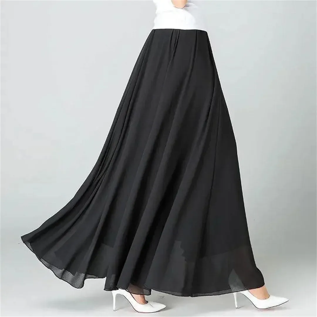 Women Chiffion High Waist Tulle Long Elegant Solid Mesh Pleated Skirts