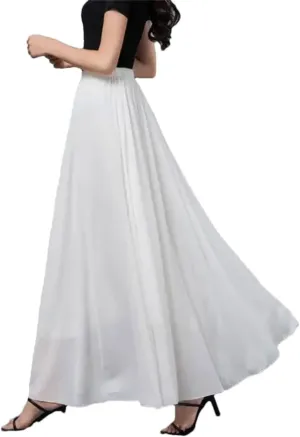 Women Chiffion High Waist Tulle Long Elegant Solid Mesh Pleated Skirts