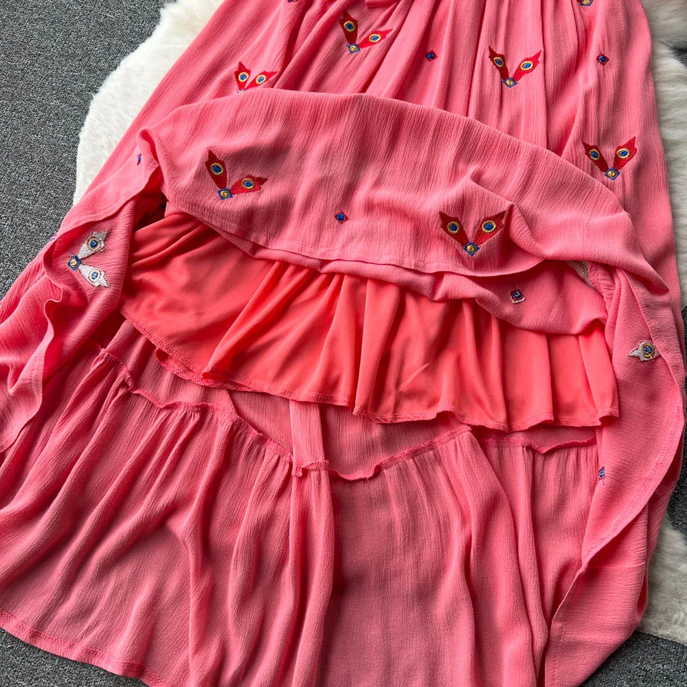 Women Floral Embroidery Boho Vintage Dress