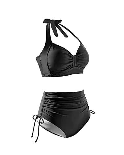 Women High Waisted Bikini Set Two Piece Tummy Control Swimsuit Vintage Swimwear