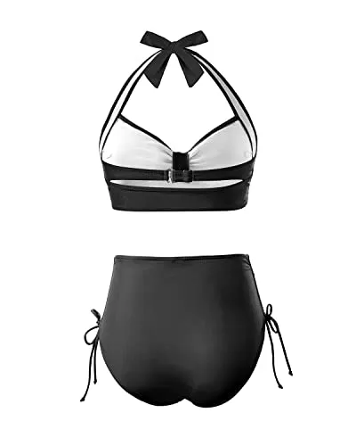 Women High Waisted Bikini Set Two Piece Tummy Control Swimsuit Vintage Swimwear
