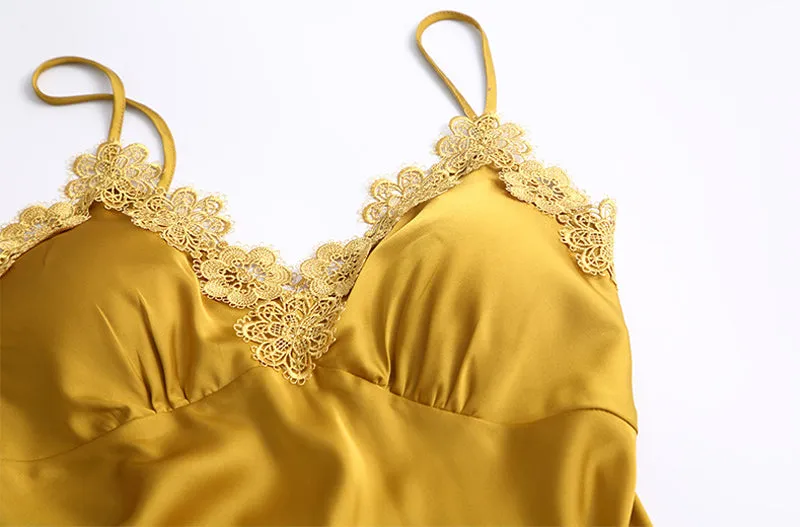Women Ice Silk Pajamas 4-Piece Set with Chest Pad A041213