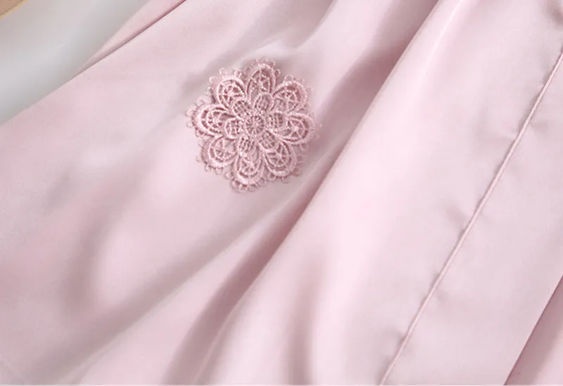 Women Ice Silk Pajamas 4-Piece Set with Chest Pad A041213