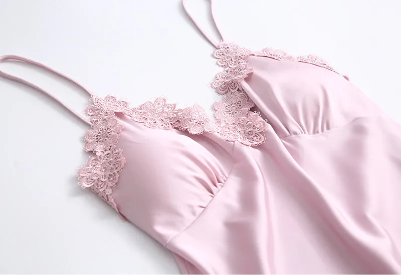 Women Ice Silk Pajamas 4-Piece Set with Chest Pad A041213