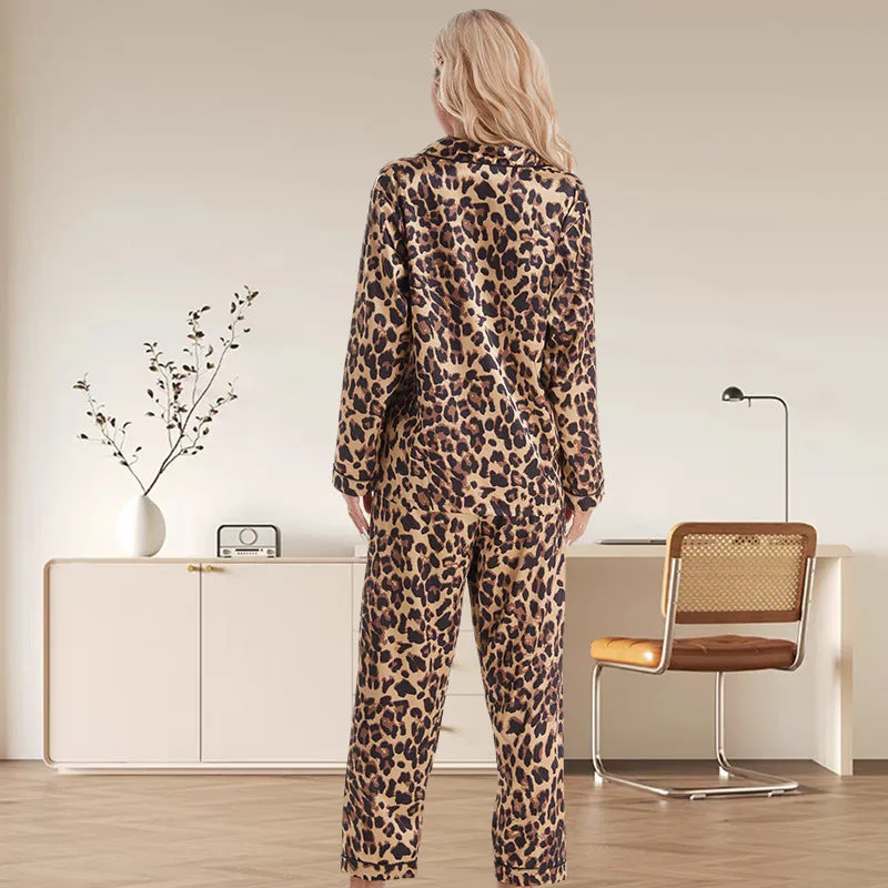 Women Leopard Print Long Sleeve Home Wear Pajamas Set