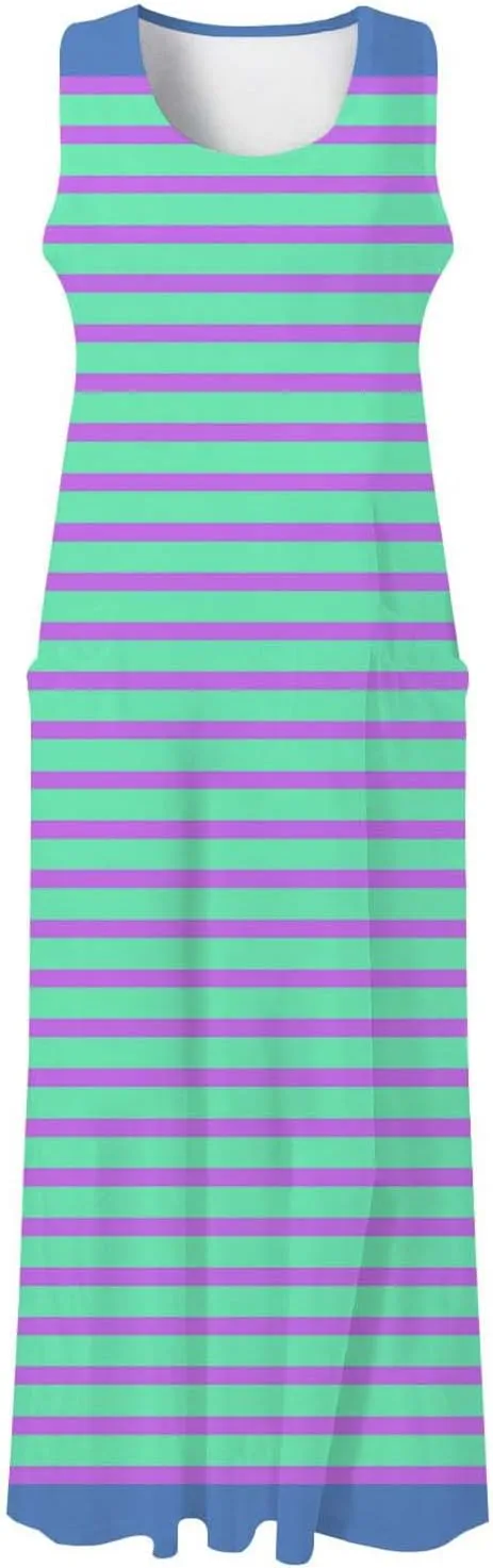 Women Maxi Dress Summer Casual Sleeveless Sundress Crew Neck Long Dresses with Pockets 2025 Beach Vacation