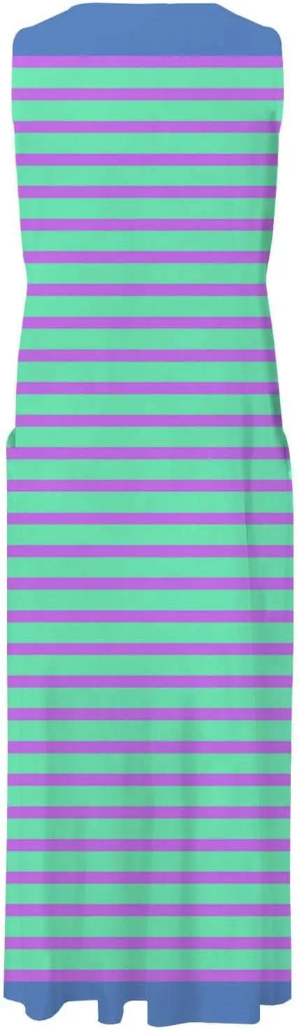 Women Maxi Dress Summer Casual Sleeveless Sundress Crew Neck Long Dresses with Pockets 2025 Beach Vacation