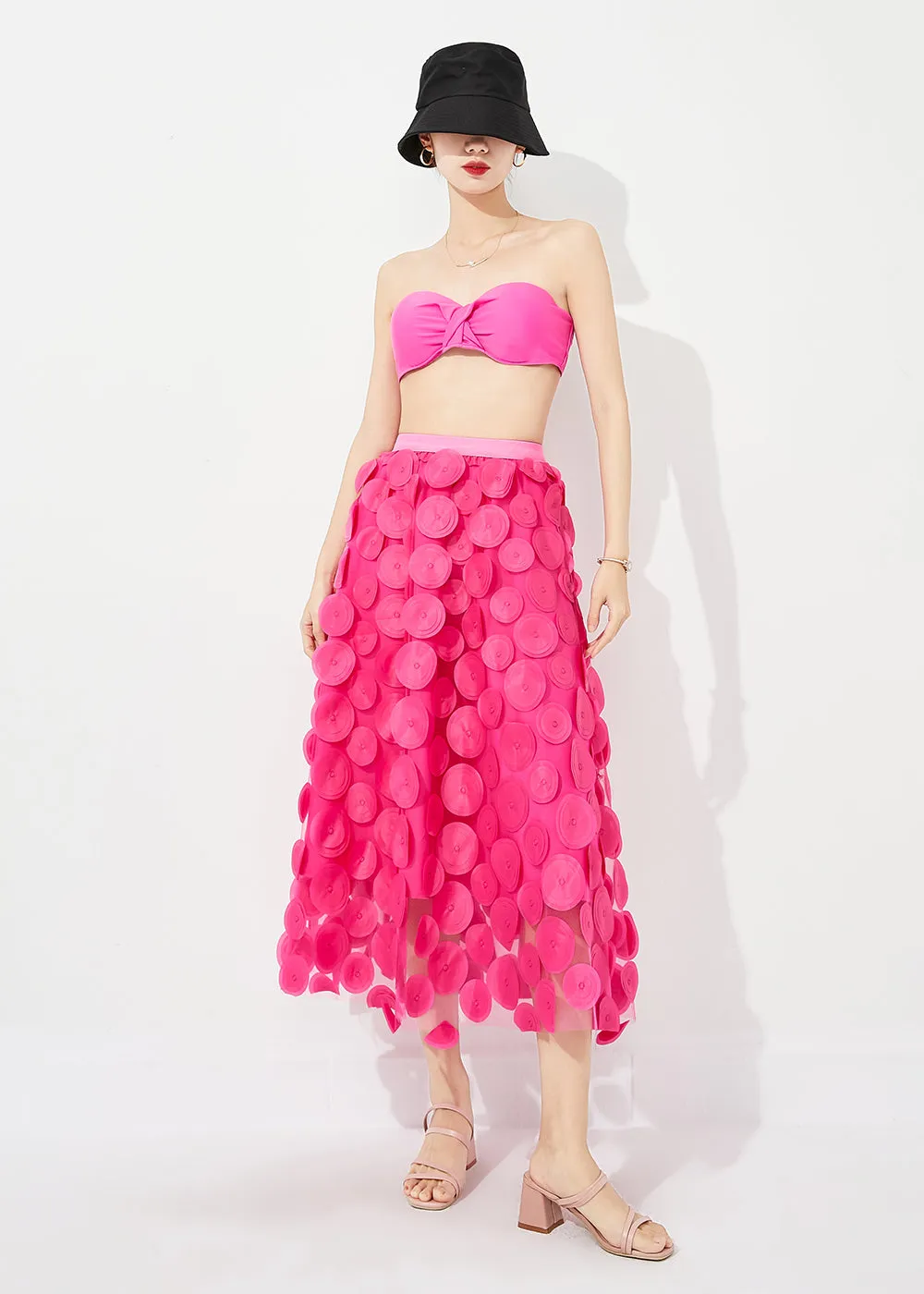 Women Rose Elastic Waist Exra Large Hem Tulle Skirt Summer LY0887