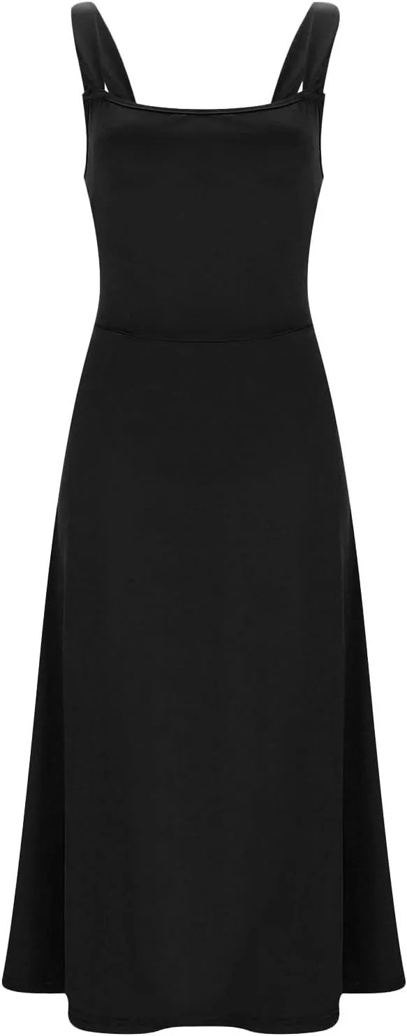 Women Spring Summer Long Dresses Square Neck Spaghetti Strap A Line Sundresses Casual Sleeveless Vacation Dress