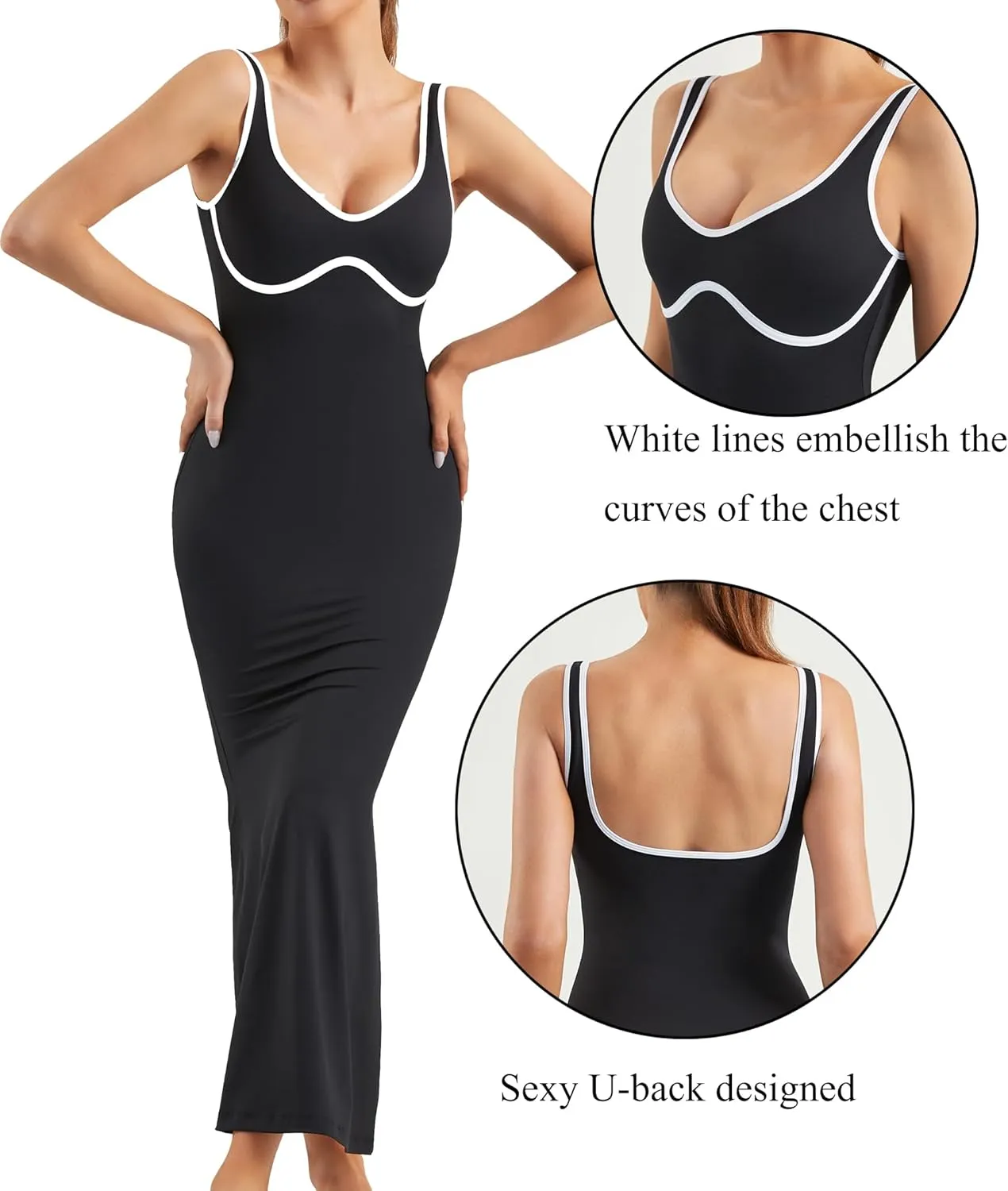 Women Summer Maxi Dress Midi Bodycon Dresses Sexy Tank Top Dress Square Neck Sleeveless Dress