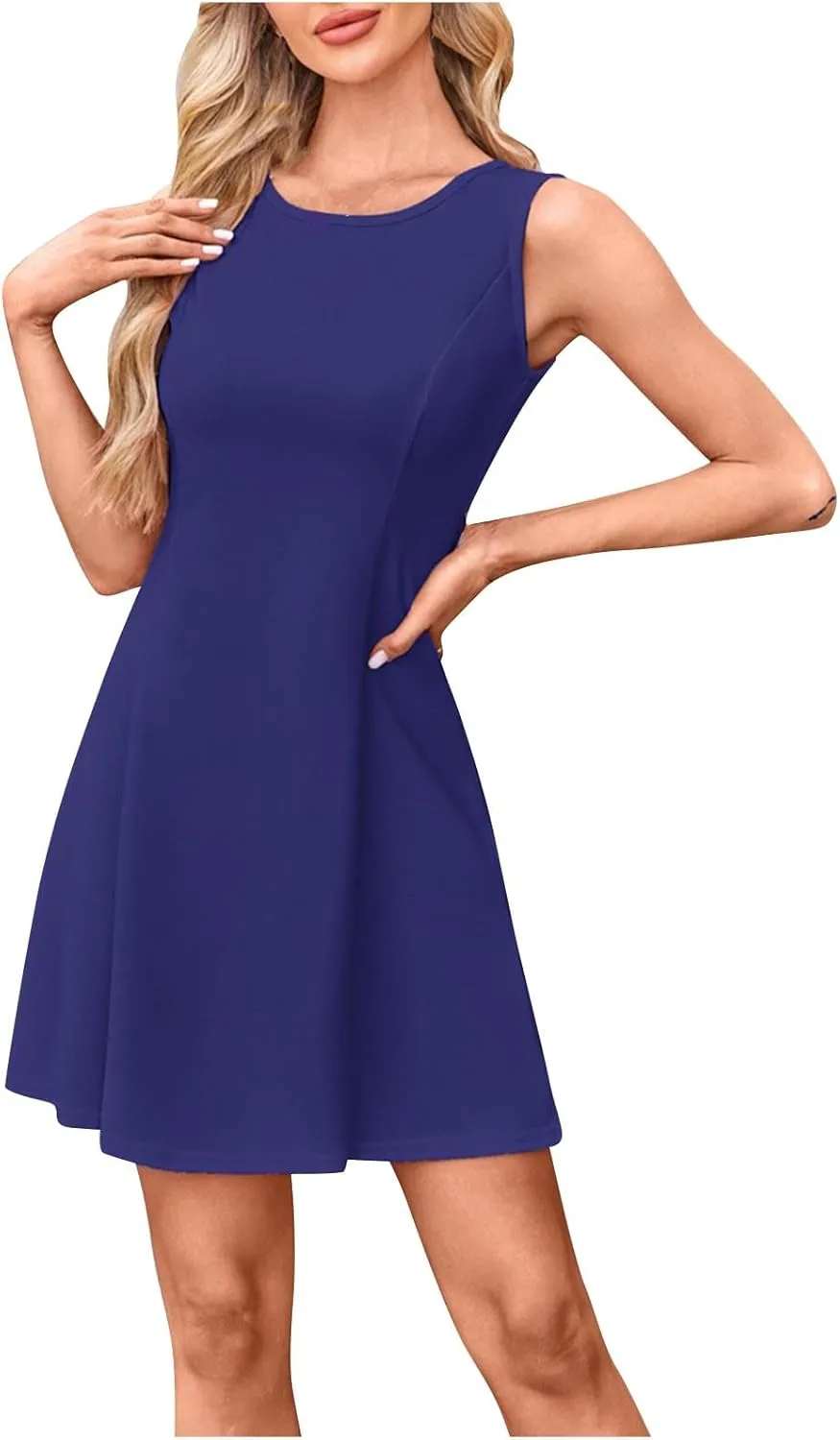 Women Summer Tank Dresses Casual Sleeveless Crew Neck Beach Mini Dress Cute Sundress 2025 Vacation Clothing