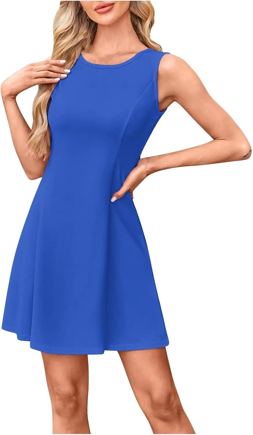 Women Summer Tank Dresses Casual Sleeveless Crew Neck Beach Mini Dress Cute Sundress 2025 Vacation Clothing