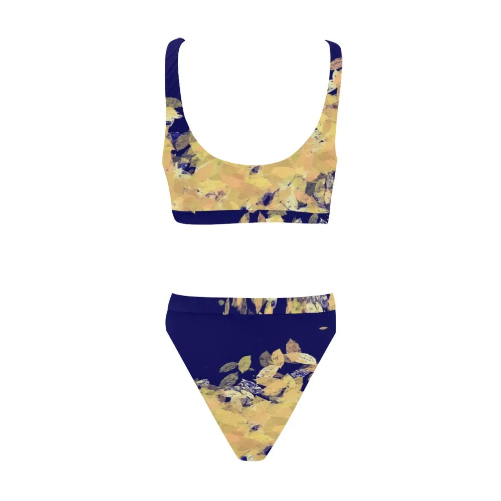 Women swimsuits blue splash print 85256B99-0E16-4331-9121-6853F91EDBEA Sport Top & High-Waisted Bikini Swimsuit (Model S07)