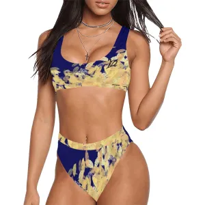 Women swimsuits blue splash print 85256B99-0E16-4331-9121-6853F91EDBEA Sport Top & High-Waisted Bikini Swimsuit (Model S07)