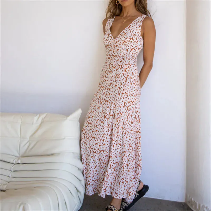 Women V Neck Floral Strappy Long Bodycon Sexy Sleeveless Slim Fit Maxi Party Beach Sundress Lace Dress