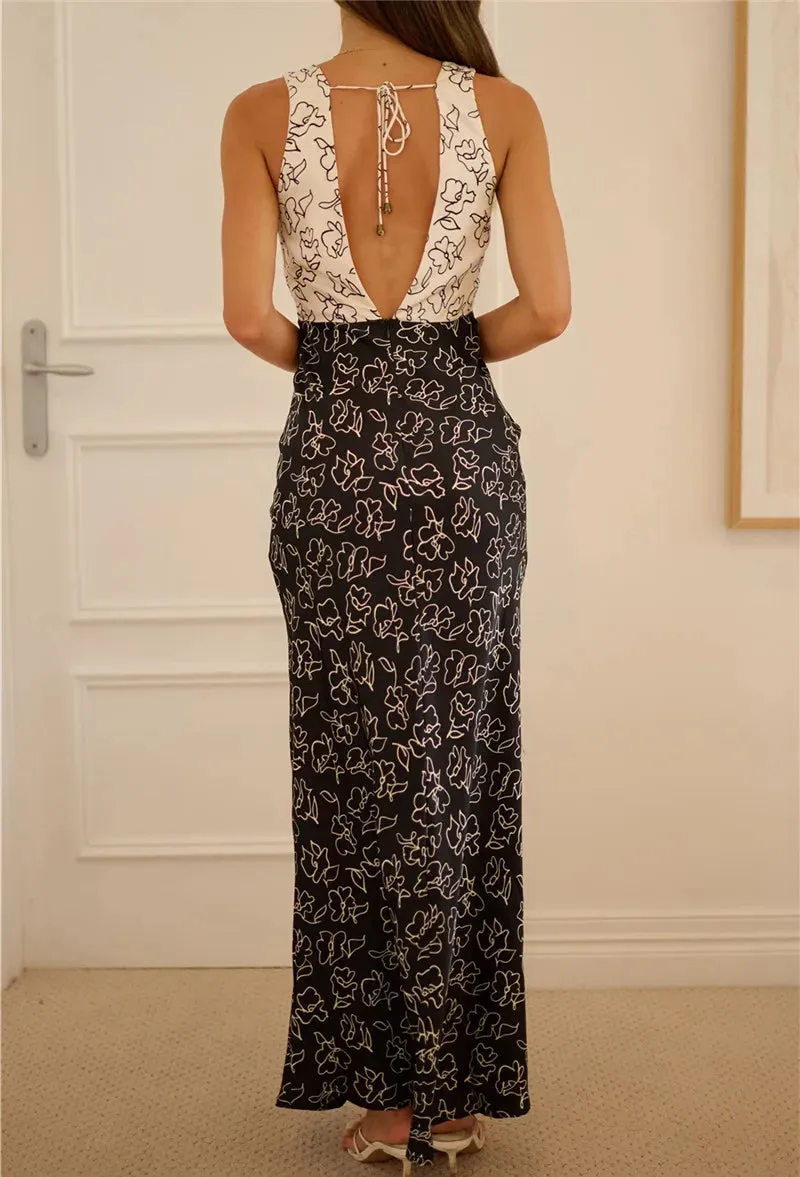 Women V Neck Floral Strappy Long Bodycon Sexy Sleeveless Slim Fit Maxi Party Beach Sundress Lace Dress