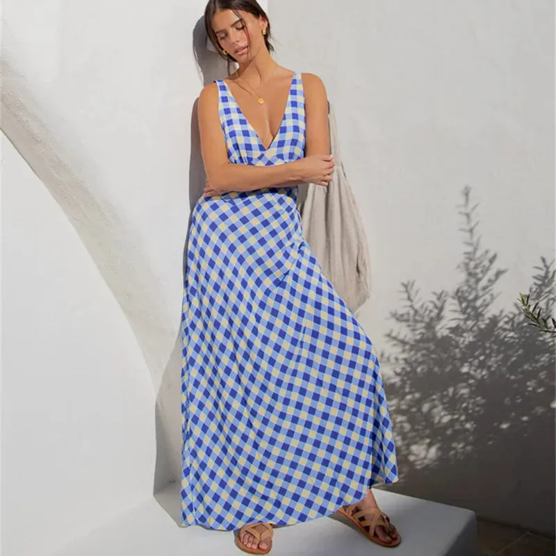 Women V Neck Floral Strappy Long Bodycon Sexy Sleeveless Slim Fit Maxi Party Beach Sundress Lace Dress