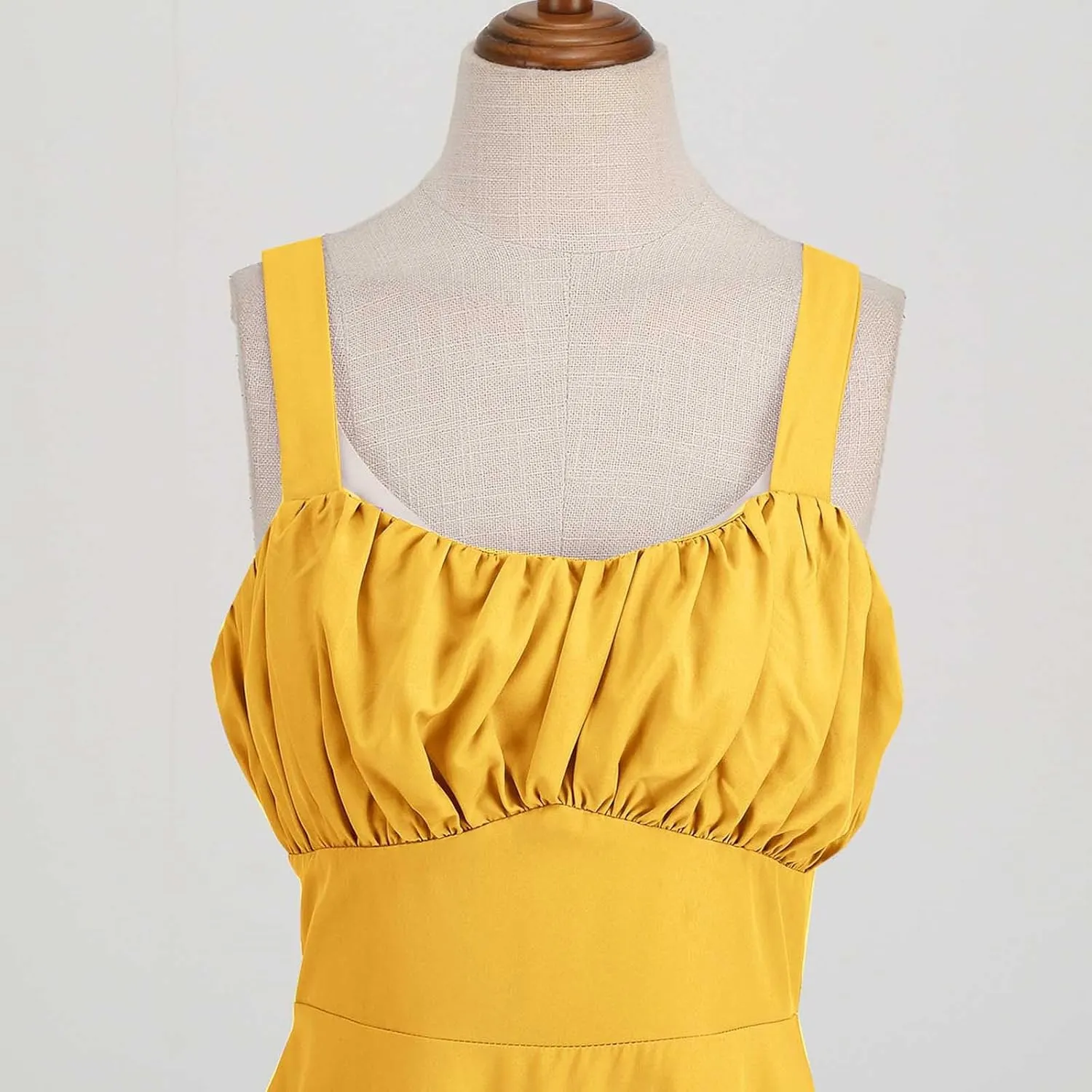 Women Vintage Sleeveless Solid Floral Ruched Summer Cute A-Line Flowy Swing Midi Dress Beach Dresses