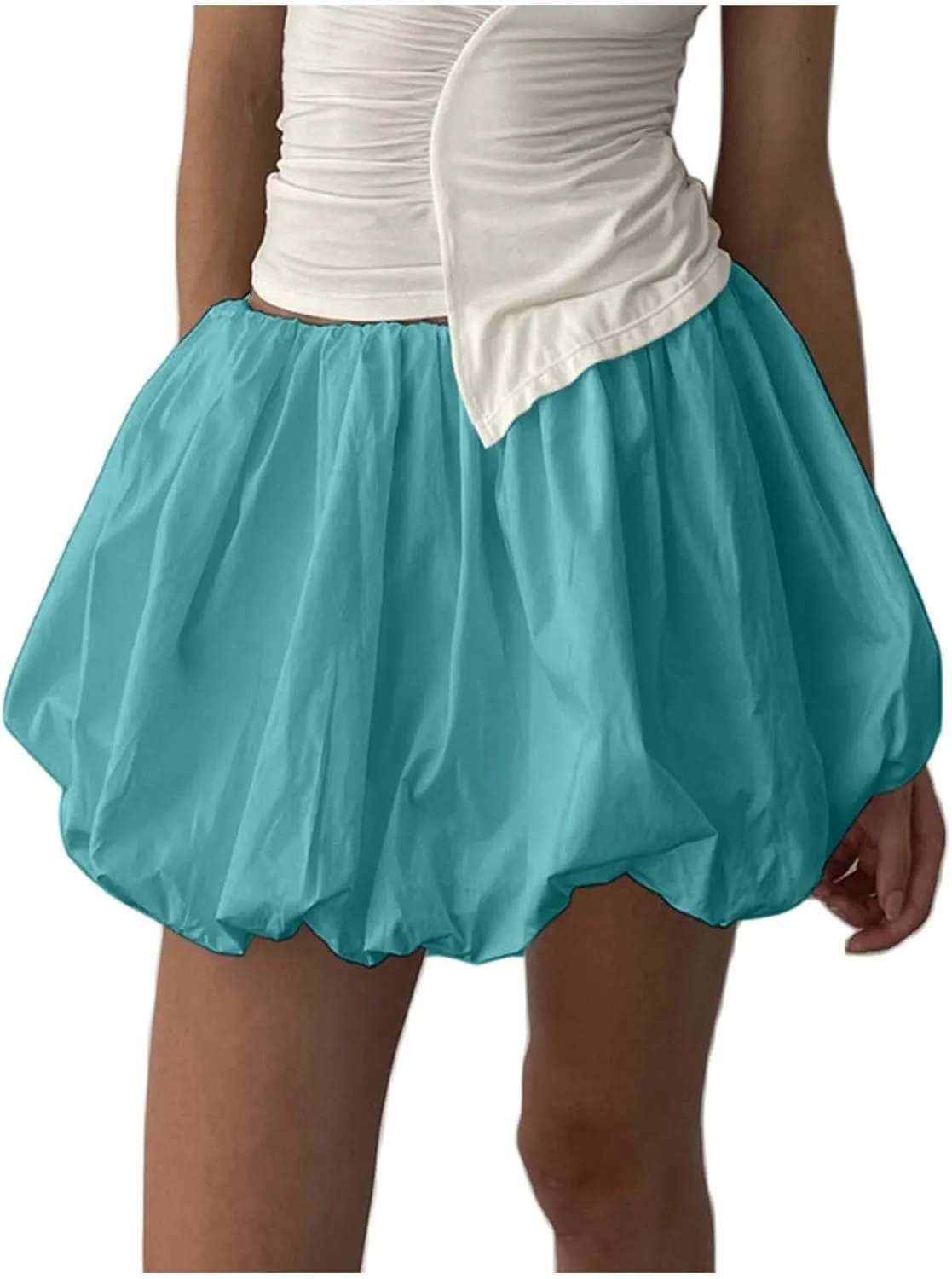 Women Y2k Bubble Skirt Ruffle Hem Pleated A Line Flare Mini Short Skirt Streetwear Beach Dresses