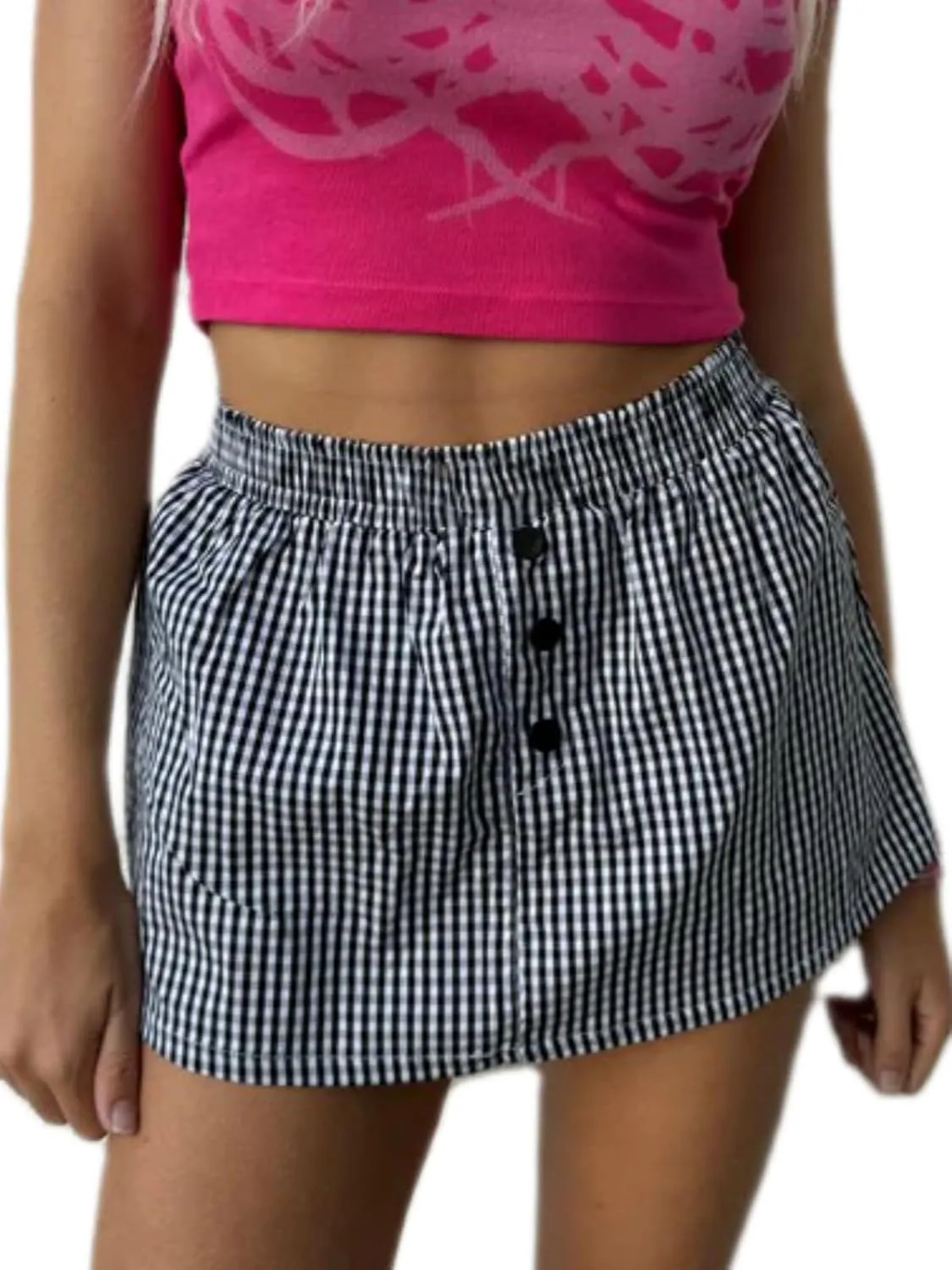 Women Y2k Gingham Mini Skirts Ruffles Plaid Print Low Rise Skirts Sexy Leopard Print Pleated Skirts Streetwear