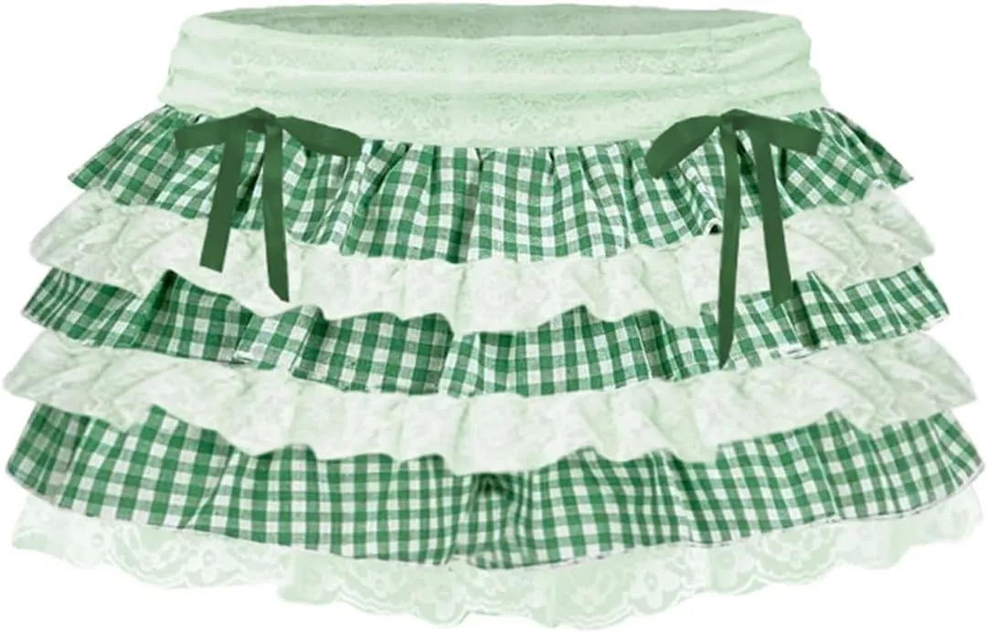 Women Y2k Girls Sexy Lace Mini Skirt Low Rise Lace Layered Pleated Skirt Half Slip Short Skirt Party Streetwear