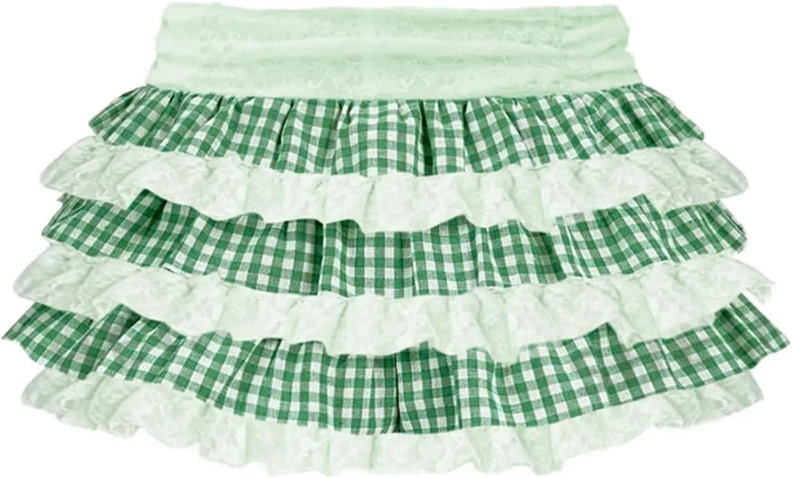 Women Y2k Girls Sexy Lace Mini Skirt Low Rise Lace Layered Pleated Skirt Half Slip Short Skirt Party Streetwear
