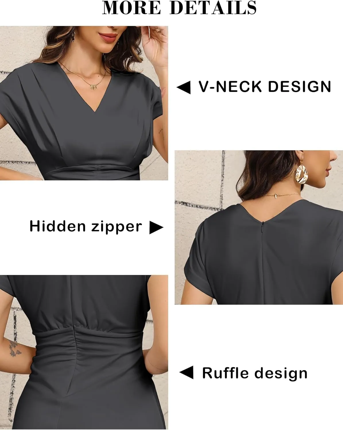 Women's 2024 Relaxed Long Formal Dresses Wrap V Neck Short Sleeve A-Line Midi Dresses