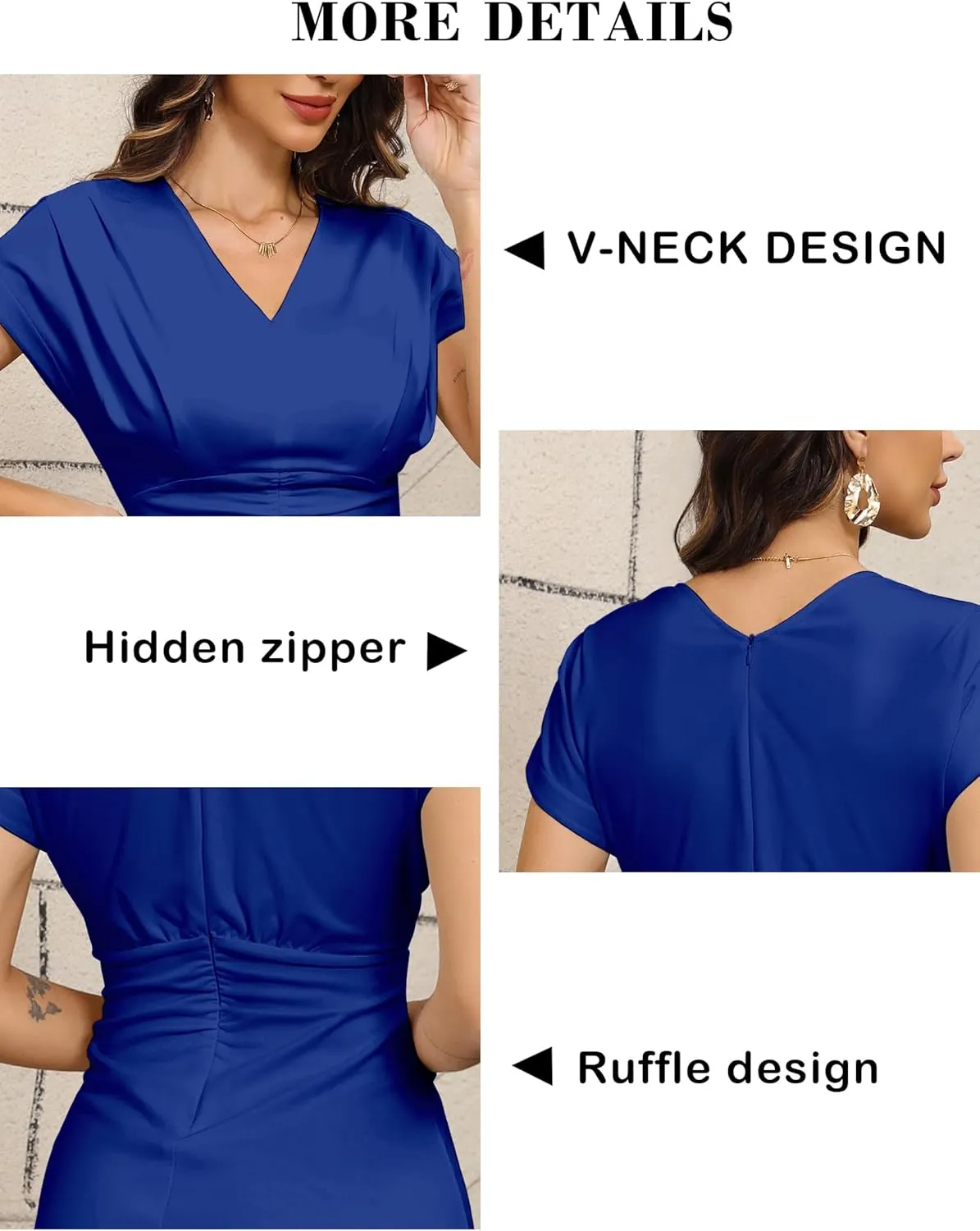 Women's 2024 Relaxed Long Formal Dresses Wrap V Neck Short Sleeve A-Line Midi Dresses