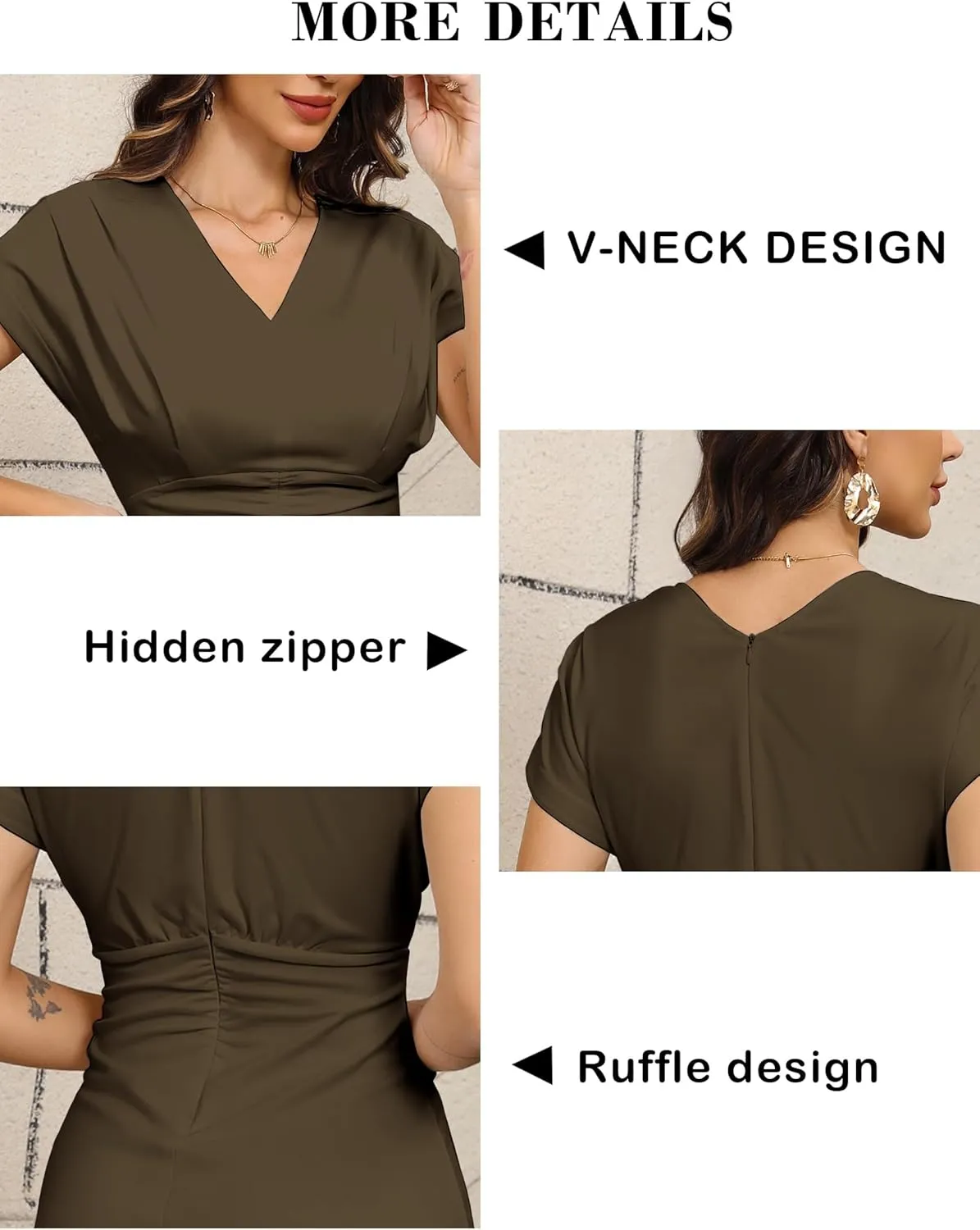 Women's 2024 Relaxed Long Formal Dresses Wrap V Neck Short Sleeve A-Line Midi Dresses